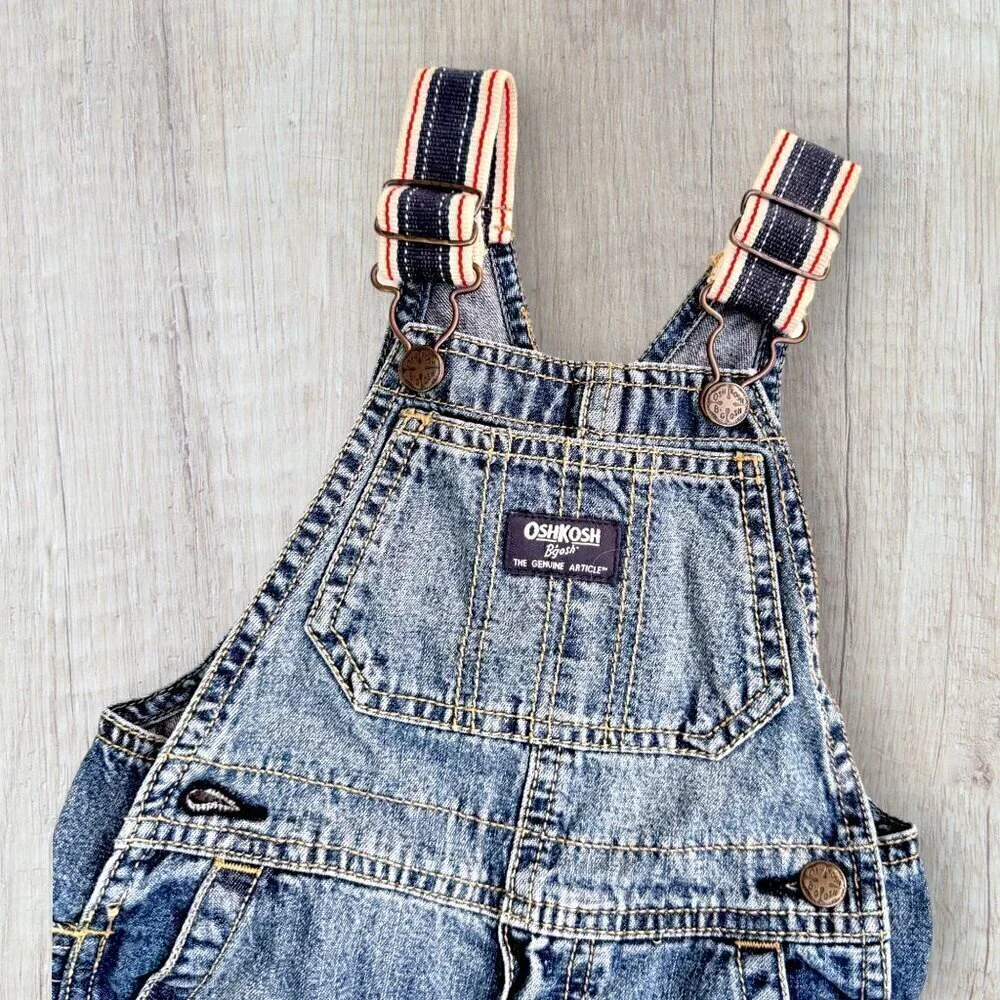 OSHKOSH B'GOSH Vestbak Red White Blue Denim Overalls 18-24 Months